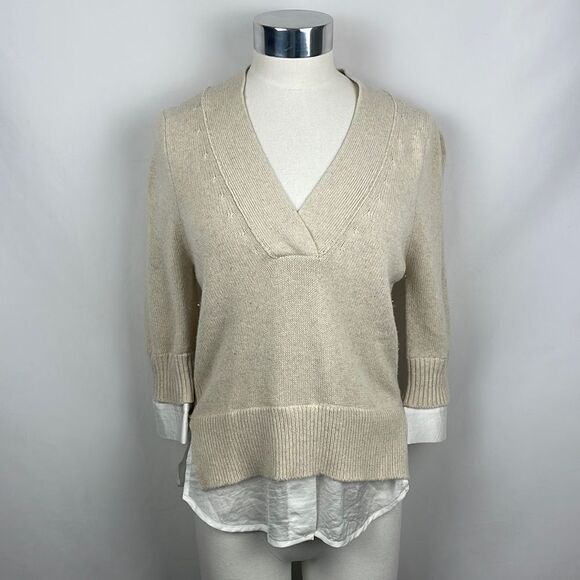 Brochu Walker Cashmere Blend Layered V Neck Sweater - Picture 1 of 5